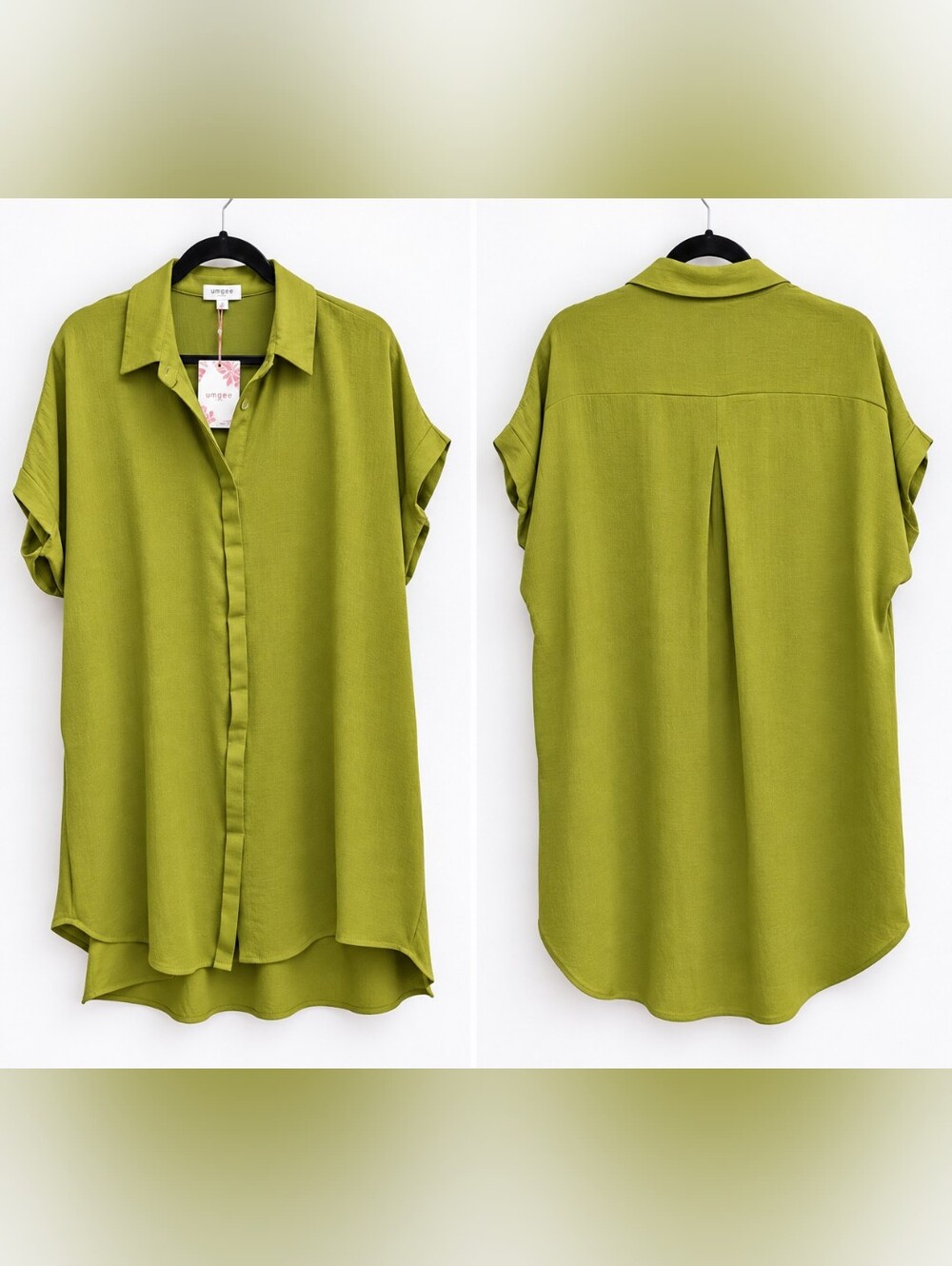 Umgee Oversized Button-Down Tunic Dress – Olive – NWT S M L